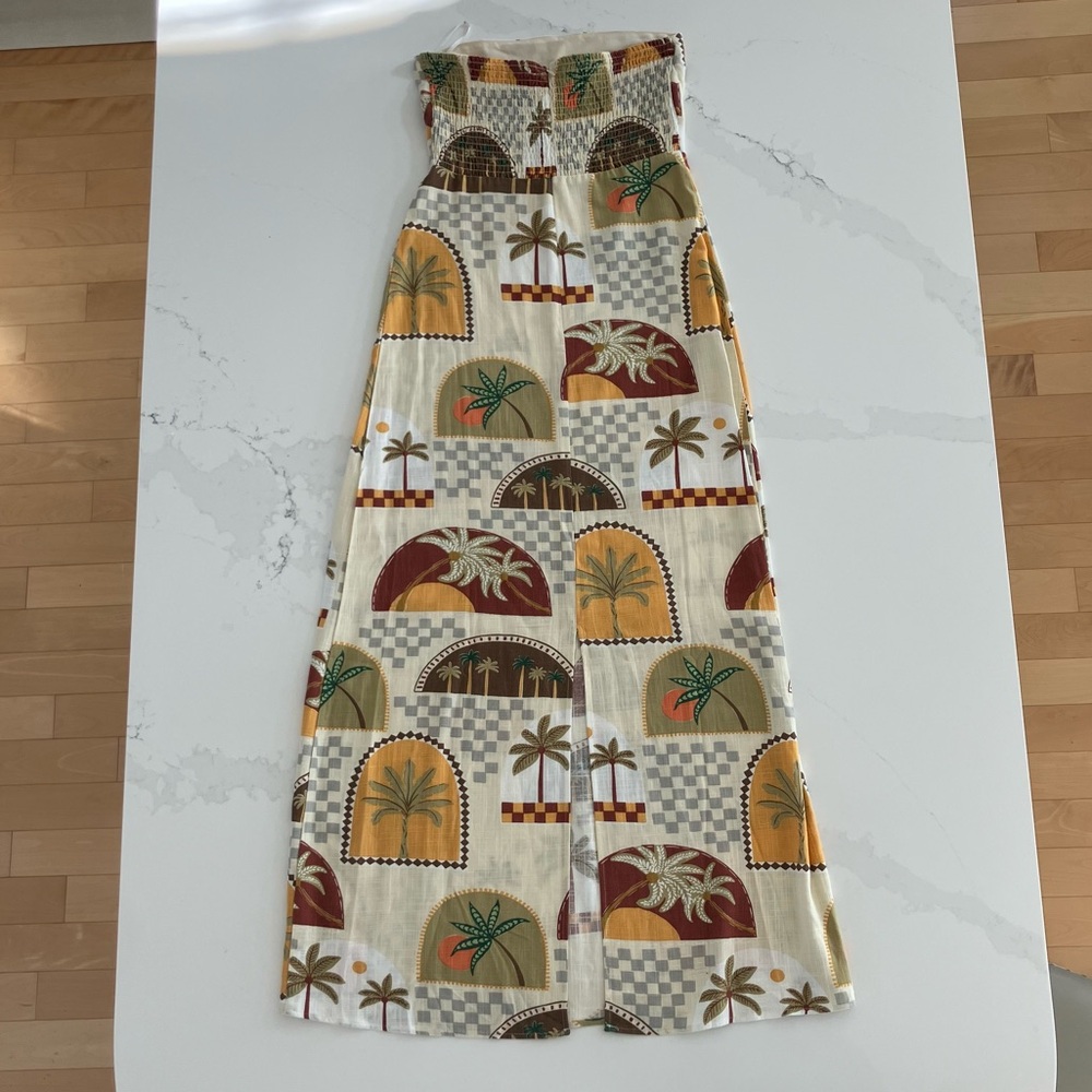 Paper Heart Anthropologie Maxi Dress Linen Blend Strapless Palm Slit NWT - Picture 3 of 10